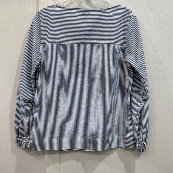 J. Crew Blue and White Striped Long Sleeve Pocket Top - Picture 3 of 3